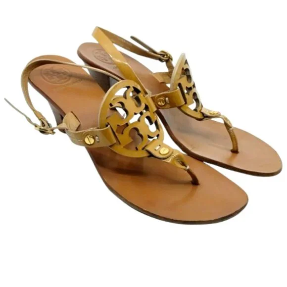 TORY BURCH~Miller~KITTEN HEEL THONG SANDAL LEATHER WOMENS SHOES~Royal Tan 8M - Picture 5 of 6
